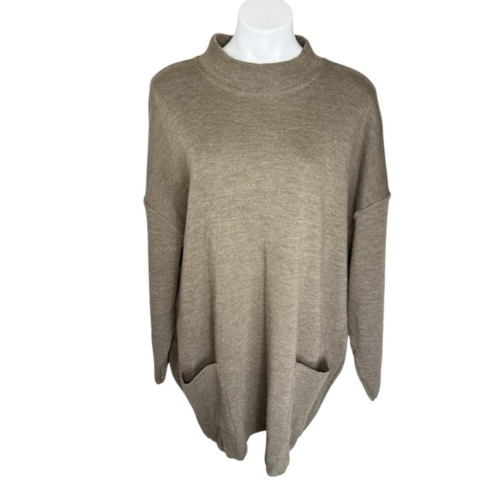 Vintage Express Tricot Wool Blend Tunic Brown Pockets size Large Sweater baggy